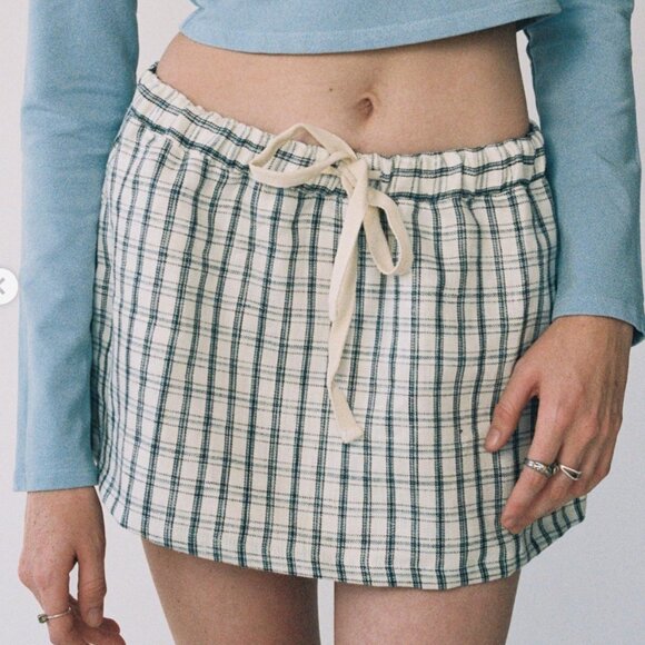 Oddli Boxer Mini Skirt Plaid Cream Stripe XS/S - Picture 1 of 6